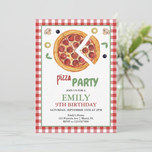 Pizzafeest, stukje leuke verjaardag kaart (Staand voorkant)