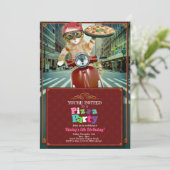 Pizzafeest! Uitnodiging voor levering van kat (Staand voorkant)