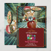Pizzafeest! Uitnodiging voor levering van kat (Voorkant / Achterkant)
