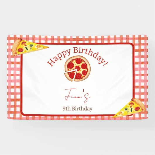Pizzafeest Verjaardag Elke Leeftijd Spandoek (Horizontaal)