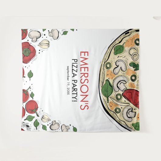 Pizzafeest Verjaardagsfotobehang Wandkleed (Voorkant (horizontaal))