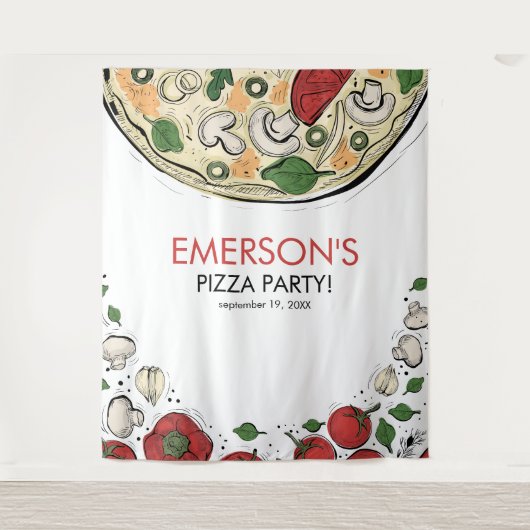 Pizzafeest Verjaardagsfotobehang Wandkleed (Voorkant)