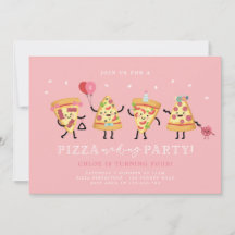 Pizzafeest Verjaardagsuitnodiging Meisjes Schattig