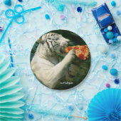 pizzafeestje - witte tijgers eten pizza papieren bordje (Feest)