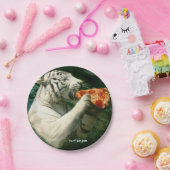 pizzafeestje - witte tijgers eten pizza papieren bordje (Feest)