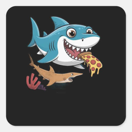 Pizzahaai Vierkante Sticker (Voorkant)