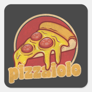 pizzaiolo grappige pizzabakker cadeau pizza-illust vierkante sticker