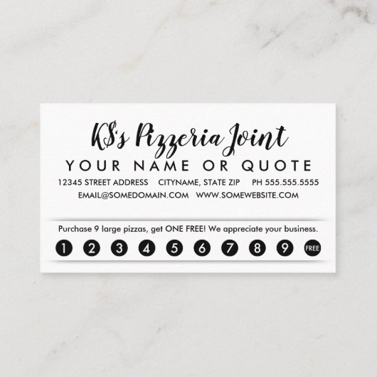 pizzakoestekaart klantenkaartje (Achterkant)