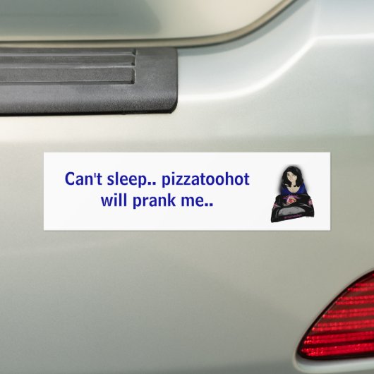 pizzalogo, kan niet slapen. pizzatoohot zal een gr bumpersticker (Op auto)