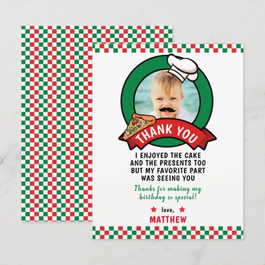 Pizza's verjaardag bedankt je kaart (Voorkant / Achterkant)