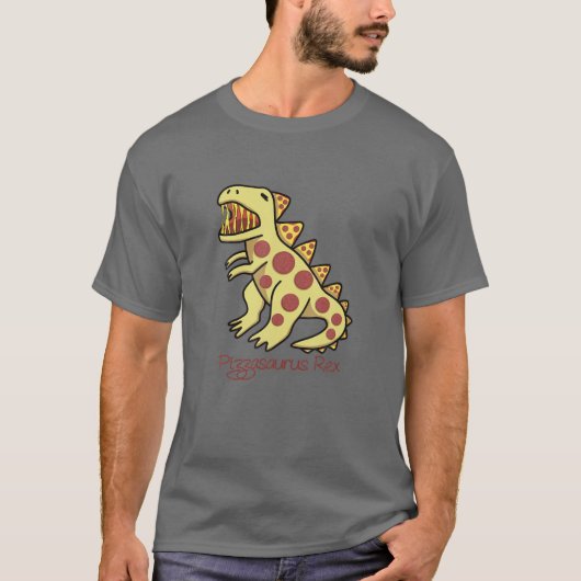 Pizzasaurus Rex pizza en dinosaurus T-shirt (Voorkant)