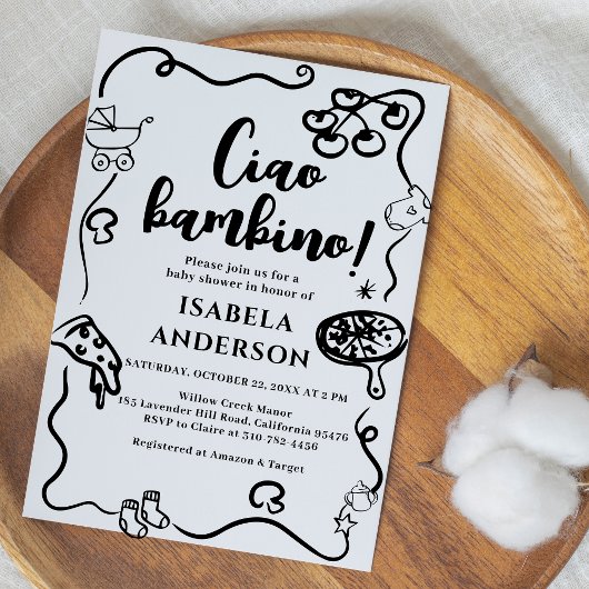 Pizzeria, Ciao Bambino Baby shower Uitnodiging