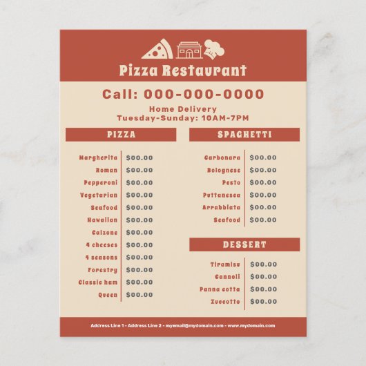 Pizzeria Menu & prijslijst Flyer (Voorkant)