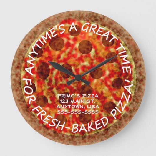 Pizzeria Pepperoni Pizza Custom Wall Clock w Name Grote Klok (Voorkant)
