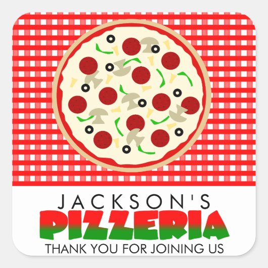 Pizzeria Pizza Feest Favor Stickers (Voorkant)