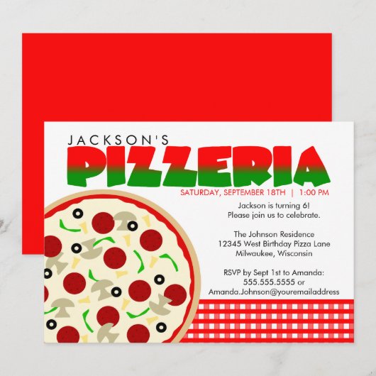 Pizzeria Pizza Party Invitation Kaart (Voorkant / Achterkant)