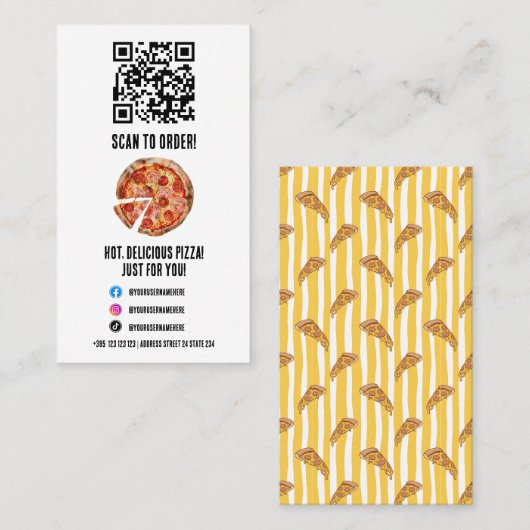 Pizzeria Pizza Pattern QR Code Visitekaartje (Voorkant / Achterkant)