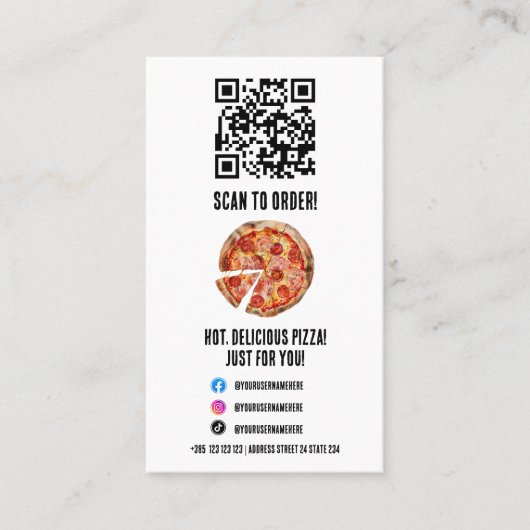 Pizzeria Pizza Pattern QR Code Visitekaartje (Voorkant)