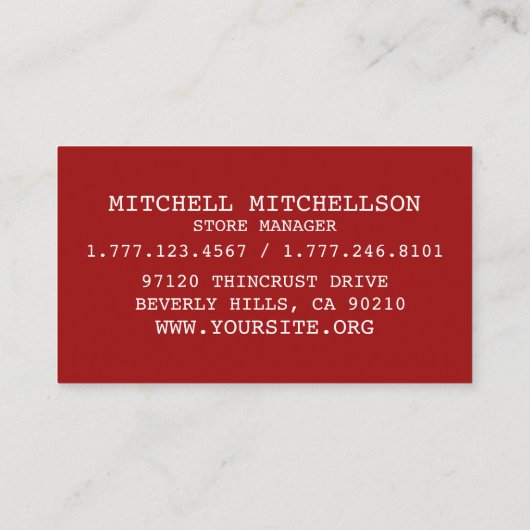 Pizzeria Red Banger Visitekaartje (Achterkant)