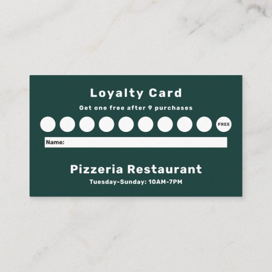 Pizzeria Restaurant Loyalty Kaart Visitekaartje (Achterkant)