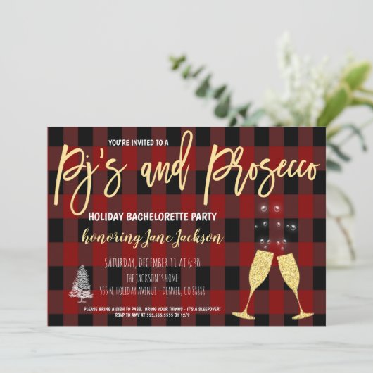 Pjamas & Prosecco Holiday Bachelorette Uitnodiging (Staand voorkant)