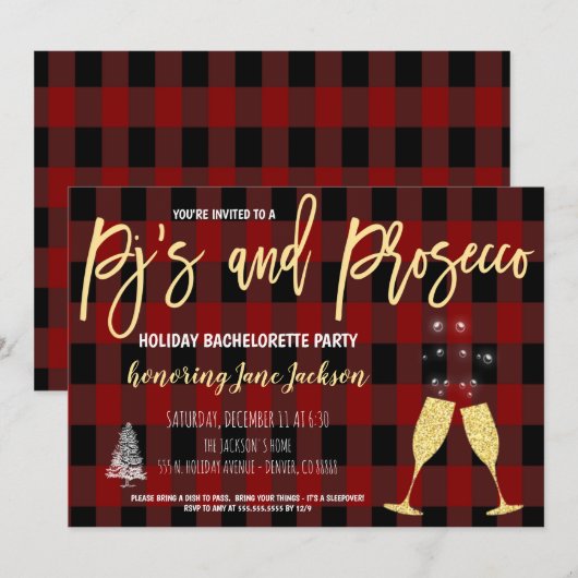 Pjamas & Prosecco Holiday Bachelorette Uitnodiging (Voorkant / Achterkant)