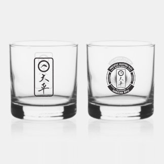 PJK 12oz Rocks Glass Set of 2 / black logo & kanji Whisky Glas