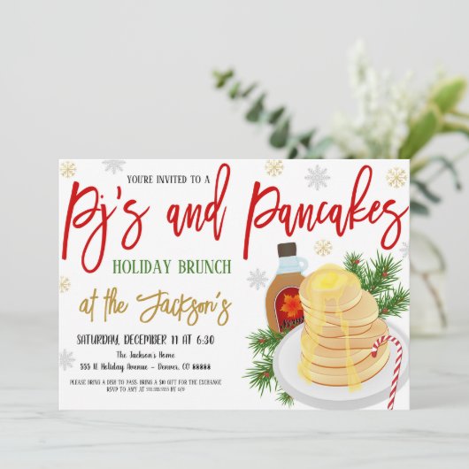 Pjs en Pannenkoeken Vakantie uitnodiging (Staand voorkant)