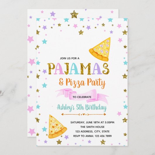 Pjs en pizzafeestjes kaart (Voorkant / Achterkant)