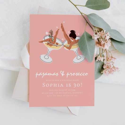 PJ's en Prosecco Pajama Party Verjaardagsfeest Kaart