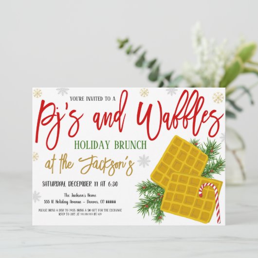 Pjs en Waffles Vakantie uitnodiging (Staand voorkant)