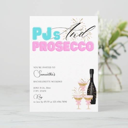 PJ's Prosecco Pyjama Party Bachelorette Weekend Kaart (Staand voorkant)