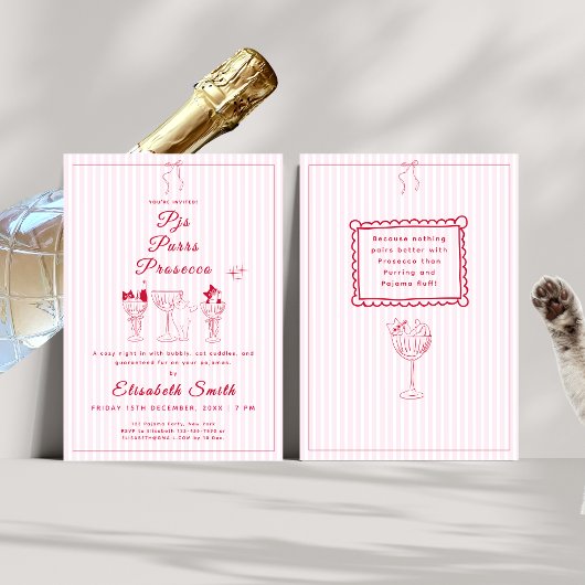 PJ's, Spint & Prosecco Cat Pajama Party Invitation Kaart