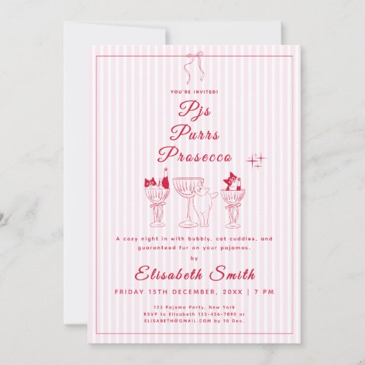 PJ's, Spint & Prosecco Cat Pajama Party Invitation Kaart (Voorkant)