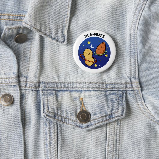 Pla-nuts Peanut Outer Space Pun Button Pin (In situ)