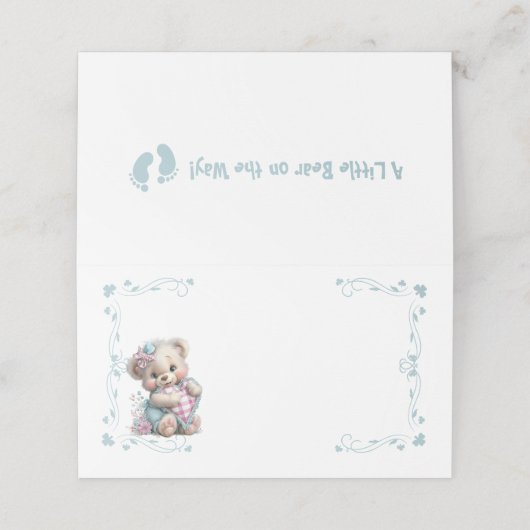 Plaatjes Teddybeer Babyshower Plaatskaartje (Buitenkant ongevouwen)