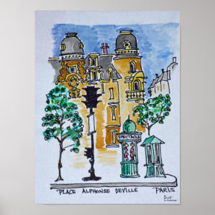 Plaats Alphonse Deville   Parijs, Frankrijk Poster