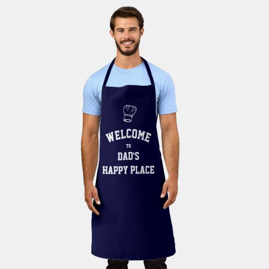 PLAATS DAD'S HAPPY | Chef-Pet | Aangepaste BLAUW Schort (Gedragen)