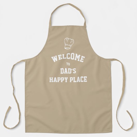 PLAATS DAD'S HAPPY | Chef-Pet | Aangepaste KHAKI Schort (Voorkant)