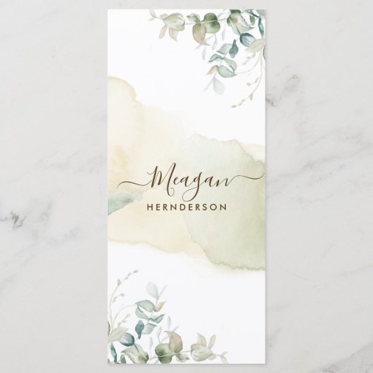 Plaats de kaart/het Menu, Elegant Greenery en Wate Menu (Achterkant)