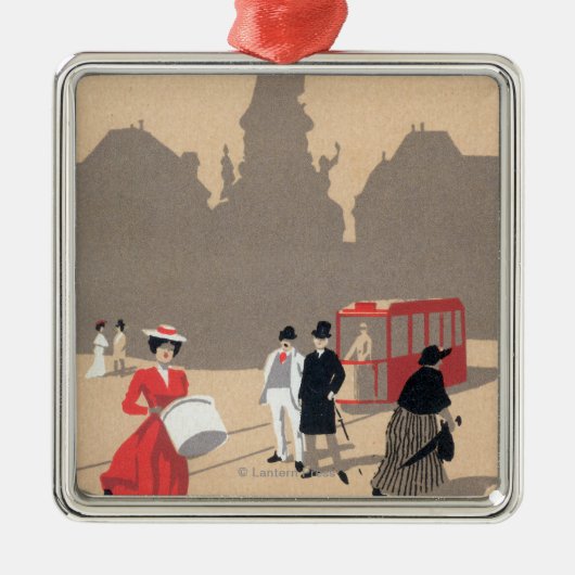 Plaats de la Republique Art Deco Scene Metalen Ornament (Voorkant)