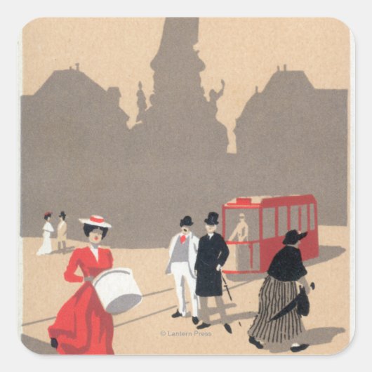 Plaats de la Republique Art Deco Scene Vierkante Sticker (Voorkant)