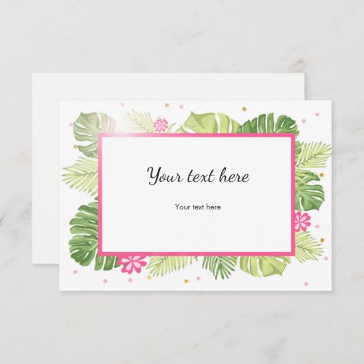Plaats de tropische roze goudhawaii-palmbladeren o informatiekaartje (Voorkant / Achterkant)