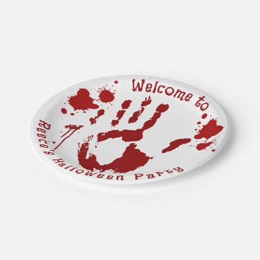 plaats delict bloederige handafdruk bloed verstroo papieren bordje (Gekanteld)