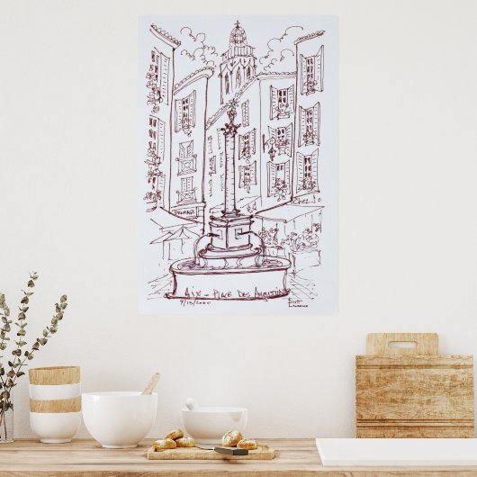 Plaats Des Augustine | Aix en Provence, Frankrijk Poster (Keuken)