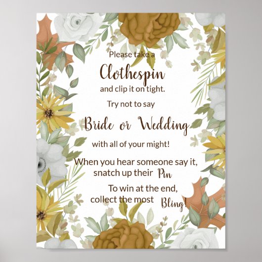 Plaats een Clothes Pin Boho Autumn Shower Game Sig Poster (Voorkant)