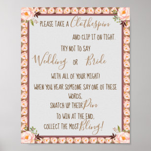 Plaats een Clothespin roze Vrijgezellenfeest Spel Poster