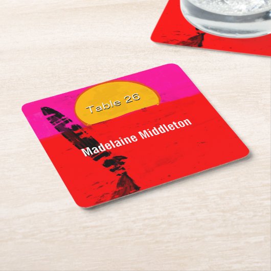 Plaats Escort Name Seating Summer Beach Retro Kartonnen Onderzetters (Schuin)