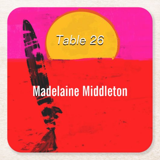 Plaats Escort Name Seating Summer Beach Retro Kartonnen Onderzetters (Voorkant)