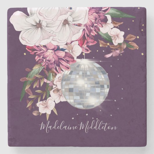 Plaats escorte Name Seating Disco Floral Burgundy Stenen Onderzetter (Voorkant)